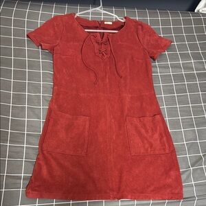 Red Lace-Up Suede Dress